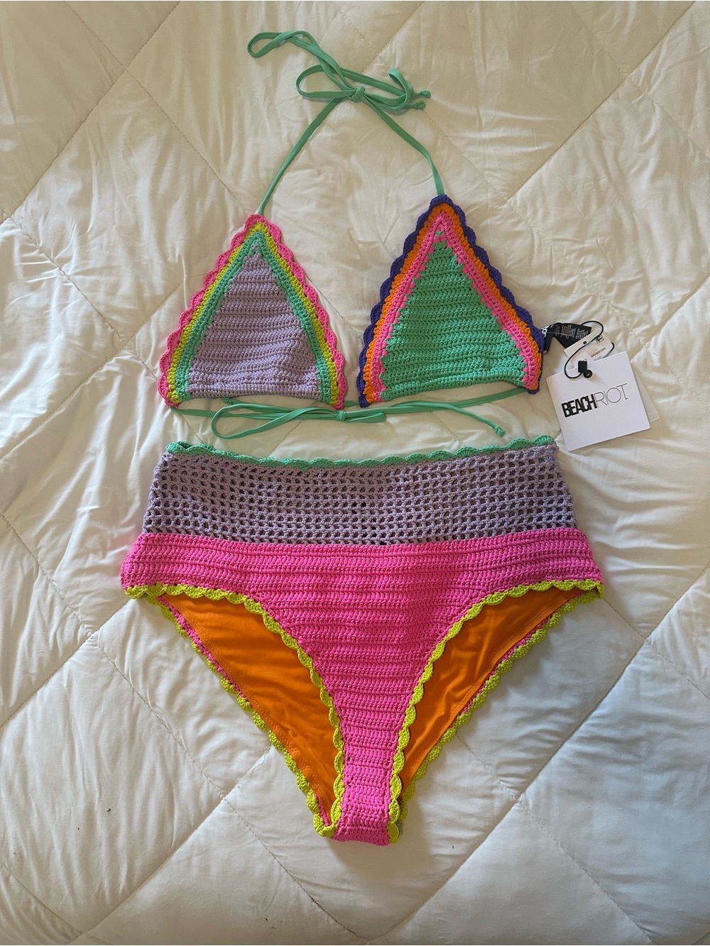 Beach Riot Crochet Two-Piece Bikini Set in Pink, Green, Lavender - Picture 2 of 7